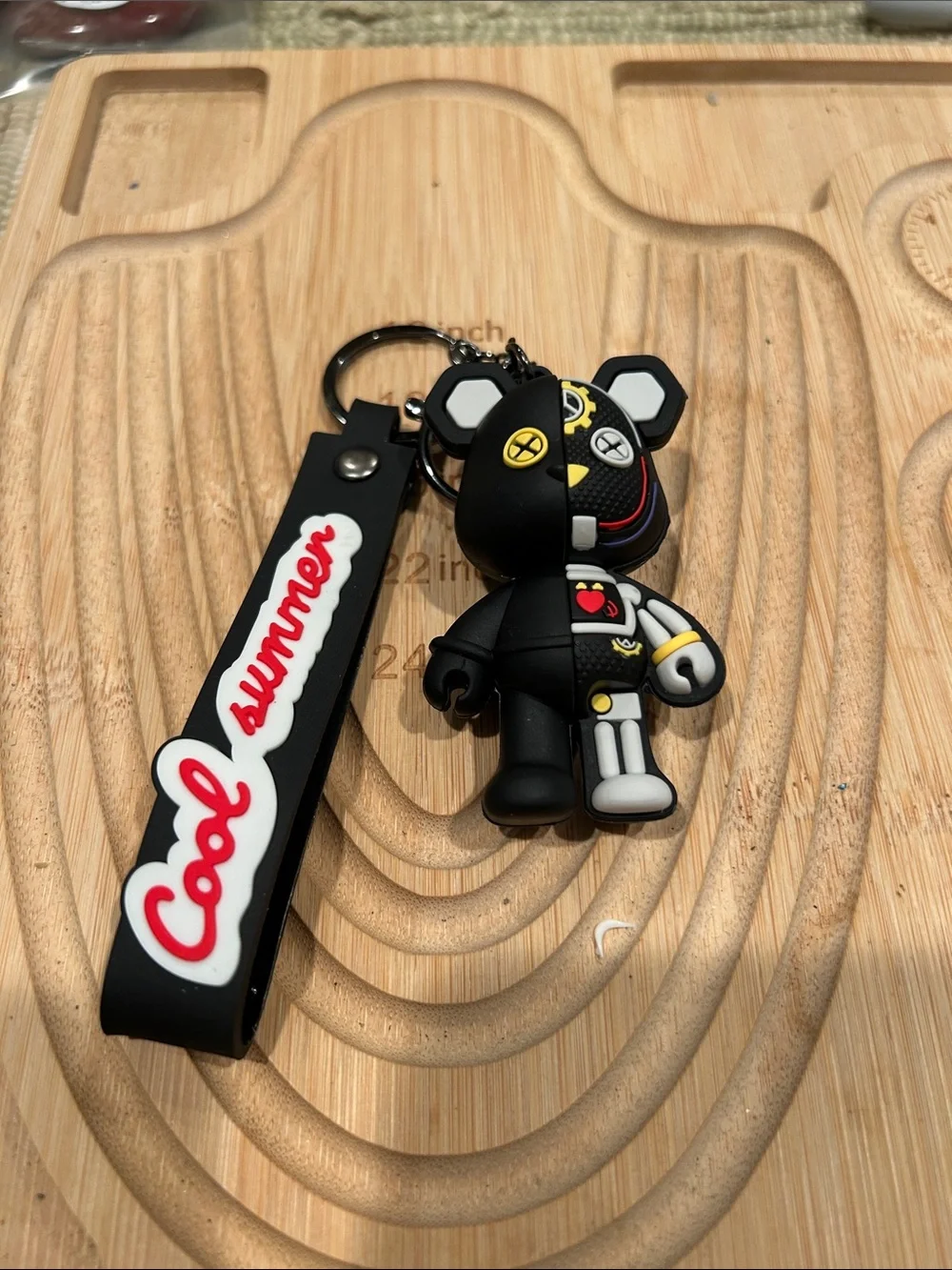 Kids Black Cute Bear Keychain with 'Cool Summer' Strap
